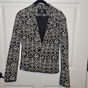 2B Bebe Black and White Geometric Patterned Blazer Jacket Medium